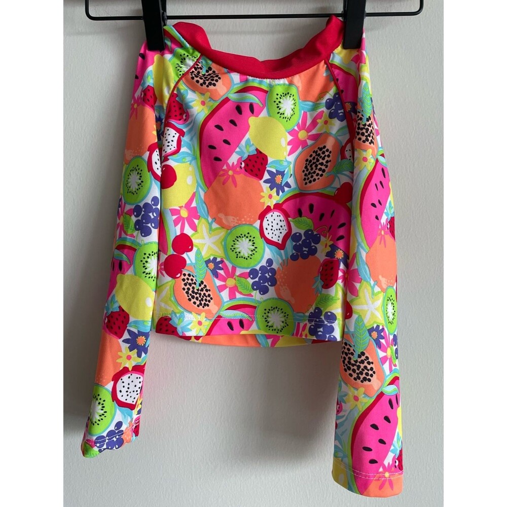 Penelope Mack rashguard long sleeve swimsuit top bright multicolor fruit print 5